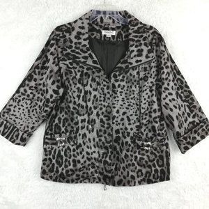 Annabell Womens Jacket Lightweight Gray Leopard Print Full Zip‎ 3/4 Sleeve M